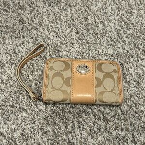 Coach Beige and Tan Signature Wristlet